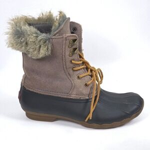 Sperry Top Sider Waterproof Duck Boots Womens 6.5 M Suede Faux Fur Trim STS93847